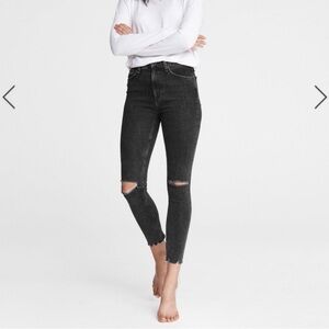 rag & bone | Black Distressed Nina High-Rise Ankle Cigarette Jeans | Sz 30